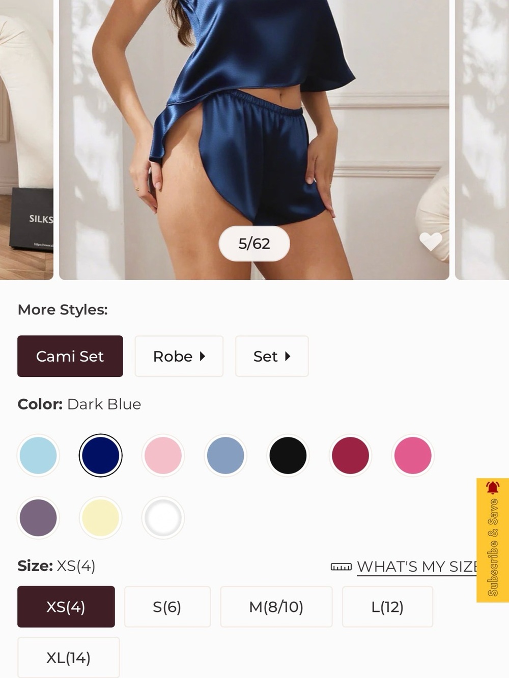Silk Silky Navy Satin Cami & Elastic-Waist Shorts Set - Picture 5 of 5